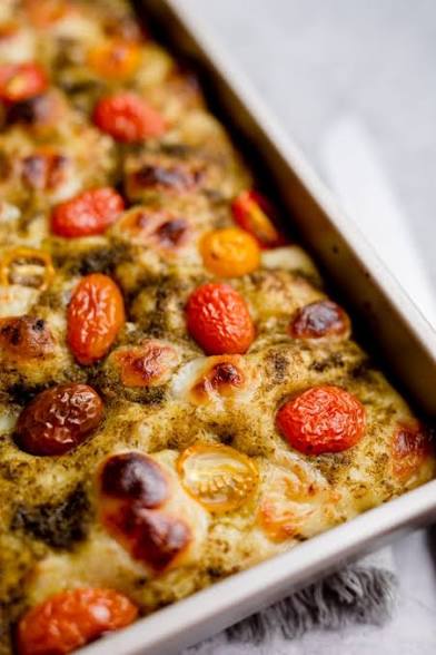 Sourdough Tomato Olive & Pesto Focaccia