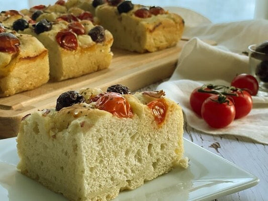Sourdough Tomato, Olvie and Pesto Focaccia